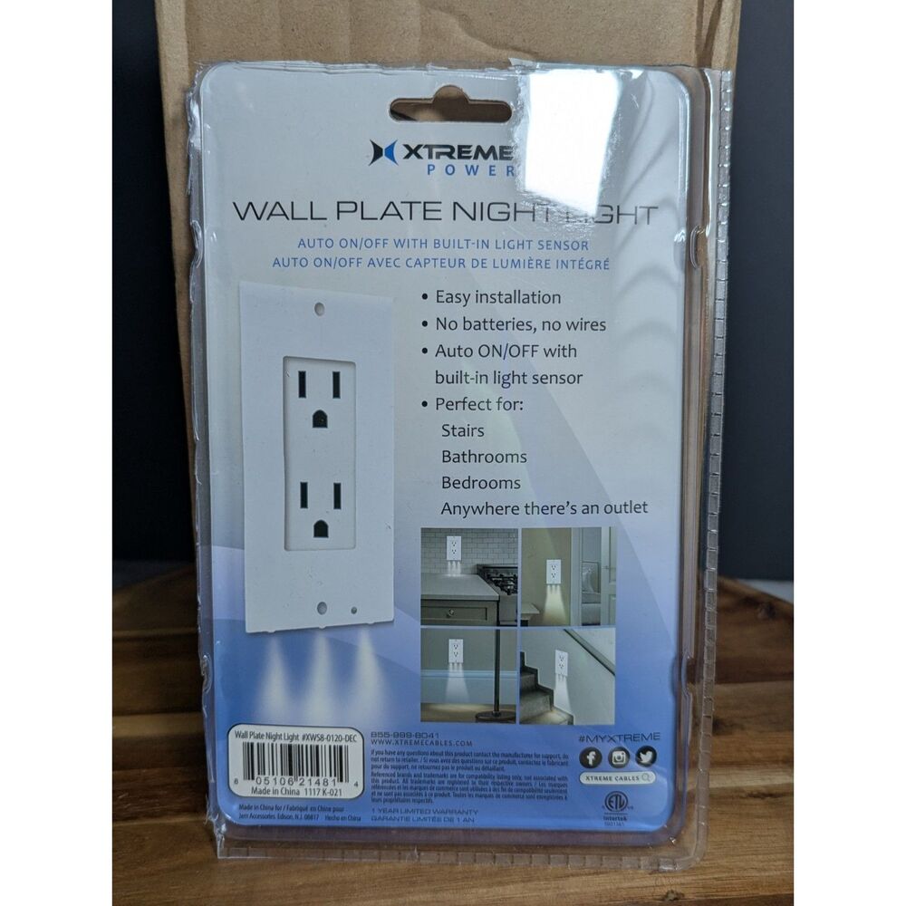 Xtreme LED Wall Plate Night Light White Decor Outlet Cover Auto Sensor Lot of 6
